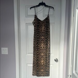 Rebdolls Cheetah Print Spaghetti Strap Slip Midi Dress